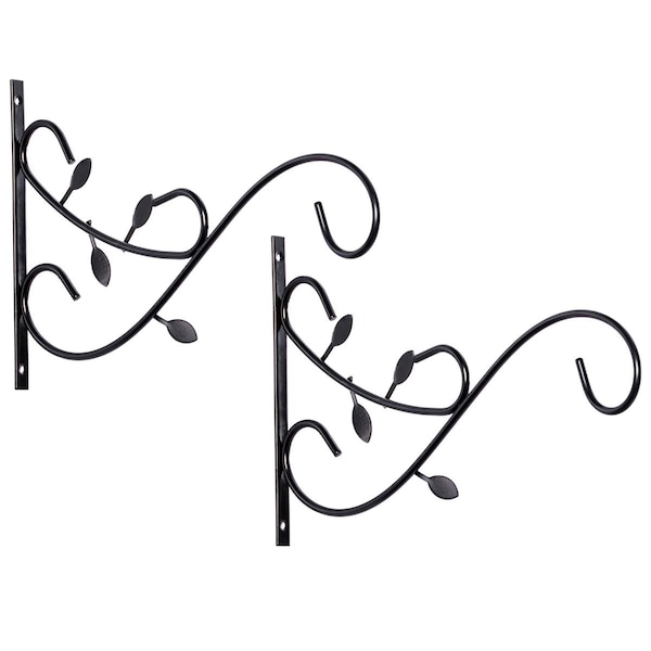 Invernaculo 7 x 11 x 0.25 in. Decorative Metal Wall Mounted Bracket Hanger Flower Pot Holder, Black, 2PK IN2641658 - main